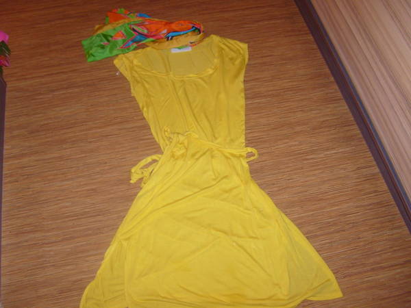 Памучна жълта рокля NOWON   подарък шал S7008069.JPG Big