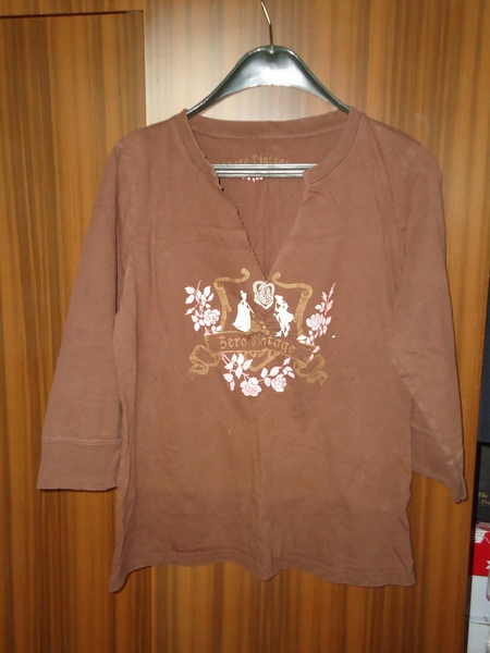 Кафява блуза с 7/8 ръкав с розова апликация tetra_DSC05357.JPG Big